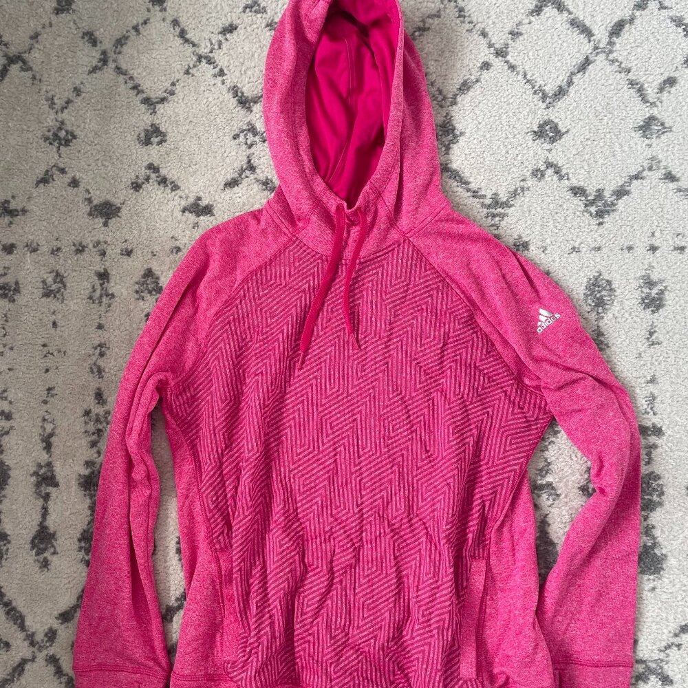 Adidas Womens Climawarm Hoodie Sweatshirt Pink Thumb Hole Drawstring L